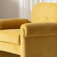 1pc Upholstered Accent Chair with Arms, 20" Wide Seat Armchair with 13" H Tufted Back, Mid Century Modern Single Lazy Couch for Reading Living Room, Yellow Chenille/ White Terrycloth