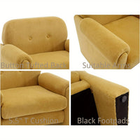 1pc Upholstered Accent Chair with Arms, 20" Wide Seat Armchair with 13" H Tufted Back, Mid Century Modern Single Lazy Couch for Reading Living Room, Yellow Chenille/ White Terrycloth