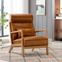 [Modern Accent Chair] Mid Century Modern Accent Chair - Wood Frame, Upholstered Living Room Chairs with Waist Cushion - Reading Schaukelstuhl Sessel for Bedroom Sunroom