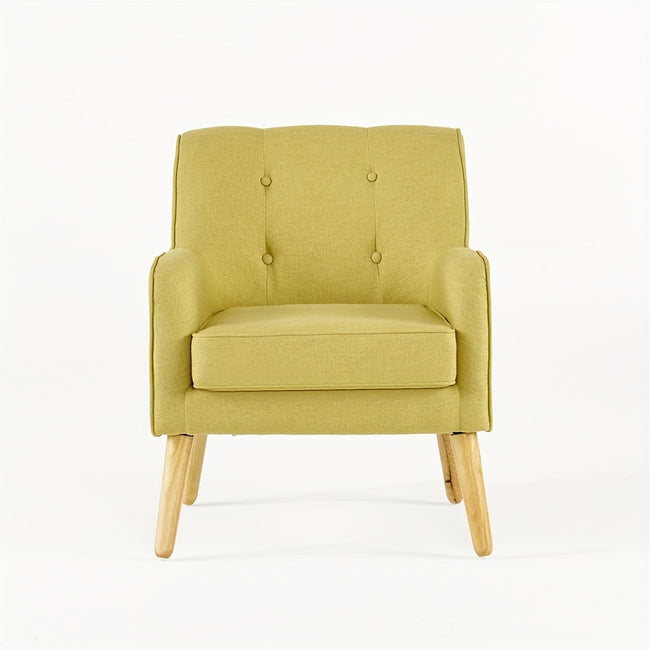 25-inch Midcentury Modern Yellow Armchair With Removable Cushion, Woven Fabric, Solid Wood Legs For Living Room Or Bedroom, Living Room Chair, Contemporary Furniture With Woven Fabric Interior