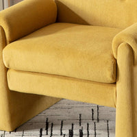 1pc Upholstered Accent Chair with Arms, 20" Wide Seat Armchair with 13" H Tufted Back, Mid Century Modern Single Lazy Couch for Reading Living Room, Yellow Chenille/ White Terrycloth
