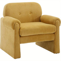 1pc Upholstered Accent Chair with Arms, 20" Wide Seat Armchair with 13" H Tufted Back, Mid Century Modern Single Lazy Couch for Reading Living Room, Yellow Chenille/ White Terrycloth