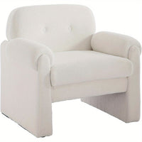 1pc Upholstered Accent Chair with Arms, 20" Wide Seat Armchair with 13" H Tufted Back, Mid Century Modern Single Lazy Couch for Reading Living Room, Yellow Chenille/ White Terrycloth