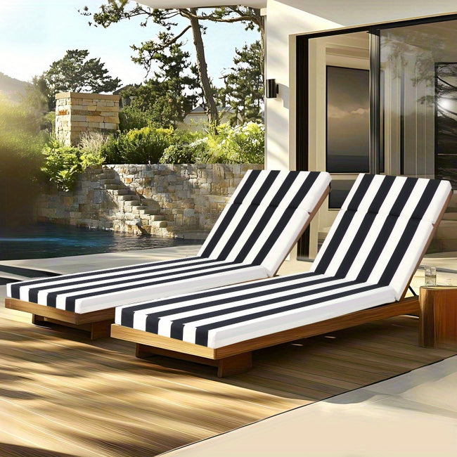 2pcs Set Indoor Outdoor Chaise Lounge Chair Outdoor Furniture with Ties Patio Seat for Lawn Pool and Beach 75" x 22.8" x 2" Black White Stripe)