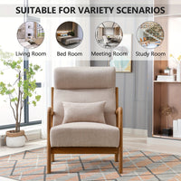 [Modern Accent Chair] Mid Century Modern Accent Chair - Wood Frame, Upholstered Living Room Chairs with Waist Cushion - Reading Schaukelstuhl Sessel for Bedroom Sunroom