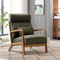 [Modern Accent Chair] Mid Century Modern Accent Chair - Wood Frame, Upholstered Living Room Chairs with Waist Cushion - Reading Schaukelstuhl Sessel for Bedroom Sunroom