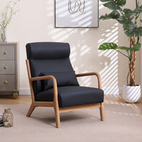 [Modern Accent Chair] Mid Century Modern Accent Chair - Wood Frame, Upholstered Living Room Chairs with Waist Cushion - Reading Schaukelstuhl Sessel for Bedroom Sunroom