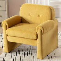 1pc Upholstered Accent Chair with Arms, 20" Wide Seat Armchair with 13" H Tufted Back, Mid Century Modern Single Lazy Couch for Reading Living Room, Yellow Chenille/ White Terrycloth