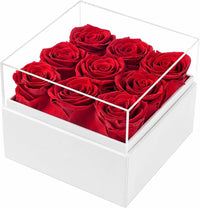 Roses in clear Square Box. Handmade real Preserved Roses