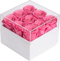Roses in clear Square Box. Handmade real Preserved Roses