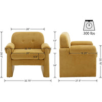 1pc Upholstered Accent Chair with Arms, 20" Wide Seat Armchair with 13" H Tufted Back, Mid Century Modern Single Lazy Couch for Reading Living Room, Yellow Chenille/ White Terrycloth