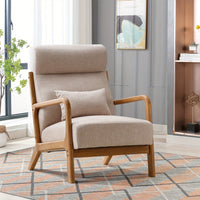 [Modern Accent Chair] Mid Century Modern Accent Chair - Wood Frame, Upholstered Living Room Chairs with Waist Cushion - Reading Schaukelstuhl Sessel for Bedroom Sunroom