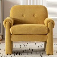 1pc Upholstered Accent Chair with Arms, 20" Wide Seat Armchair with 13" H Tufted Back, Mid Century Modern Single Lazy Couch for Reading Living Room, Yellow Chenille/ White Terrycloth