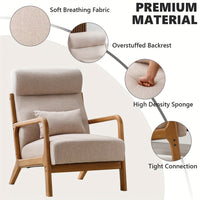 [Modern Accent Chair] Mid Century Modern Accent Chair - Wood Frame, Upholstered Living Room Chairs with Waist Cushion - Reading Schaukelstuhl Sessel for Bedroom Sunroom