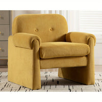 1pc Upholstered Accent Chair with Arms, 20" Wide Seat Armchair with 13" H Tufted Back, Mid Century Modern Single Lazy Couch for Reading Living Room, Yellow Chenille/ White Terrycloth