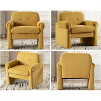 1pc Upholstered Accent Chair with Arms, 20" Wide Seat Armchair with 13" H Tufted Back, Mid Century Modern Single Lazy Couch for Reading Living Room, Yellow Chenille/ White Terrycloth