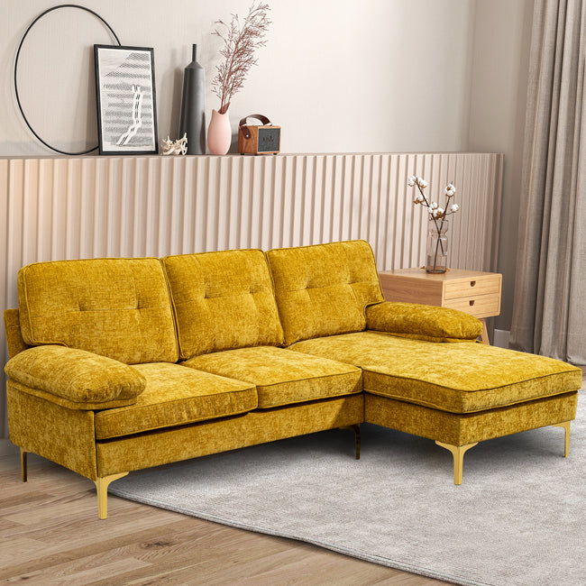 Consofa 84" L Shaped Sofa Couch with Metal Legs, Convertible Sectional Sofa Couch with Reversible Chaise, Mid Century Modern Sleeper Sofa Bed, Chenille 3-Seat Lounge Couch for Office Room, Living Room, Apartment